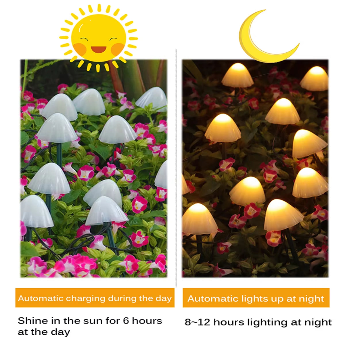 Solar Lights String Mushroom Lawn Fairy Lights LED Solar Lamps Outdoor for Garden Patio Terrace Path Landscape Decoration Lamps