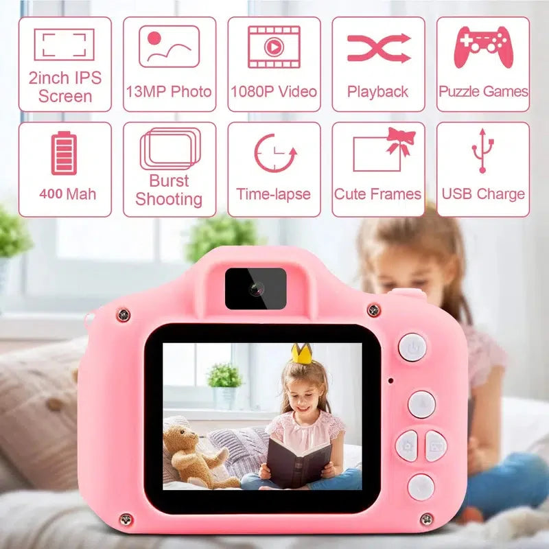 "Cute Kids Camera – 1080P Video, Educational Toy for Girls. Perfect Birthday Gift with Free Bonus!"