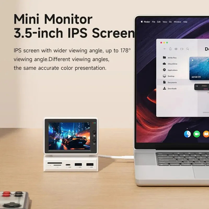 Hagibis 3.5" IPS Mini Screen – AIDA64 Data Monitor for CPU, RAM, HDD with USB-C Hub for Laptop, PC, and MacBook