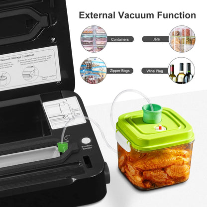 Vacuum Packing Machine for Foods, Vacuum Sealer with Built-In Cutter for Both Wet and Dry Foods, Vacuum Roll Bags Included