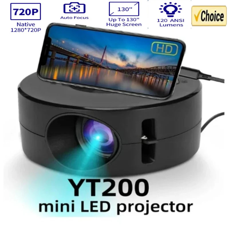 YT200 Smart Projector – Auto Focus, Android LED, 1080P HD Video Support