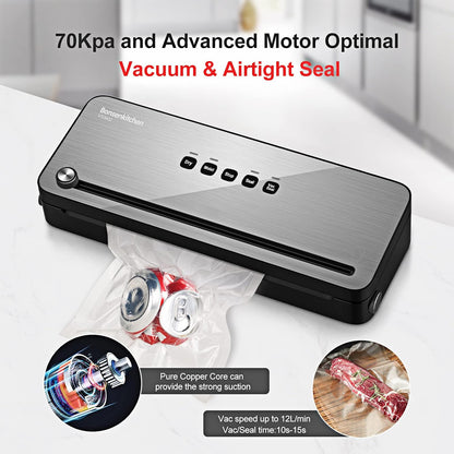 Vacuum Packing Machine for Foods, Vacuum Sealer with Built-In Cutter for Both Wet and Dry Foods, Vacuum Roll Bags Included