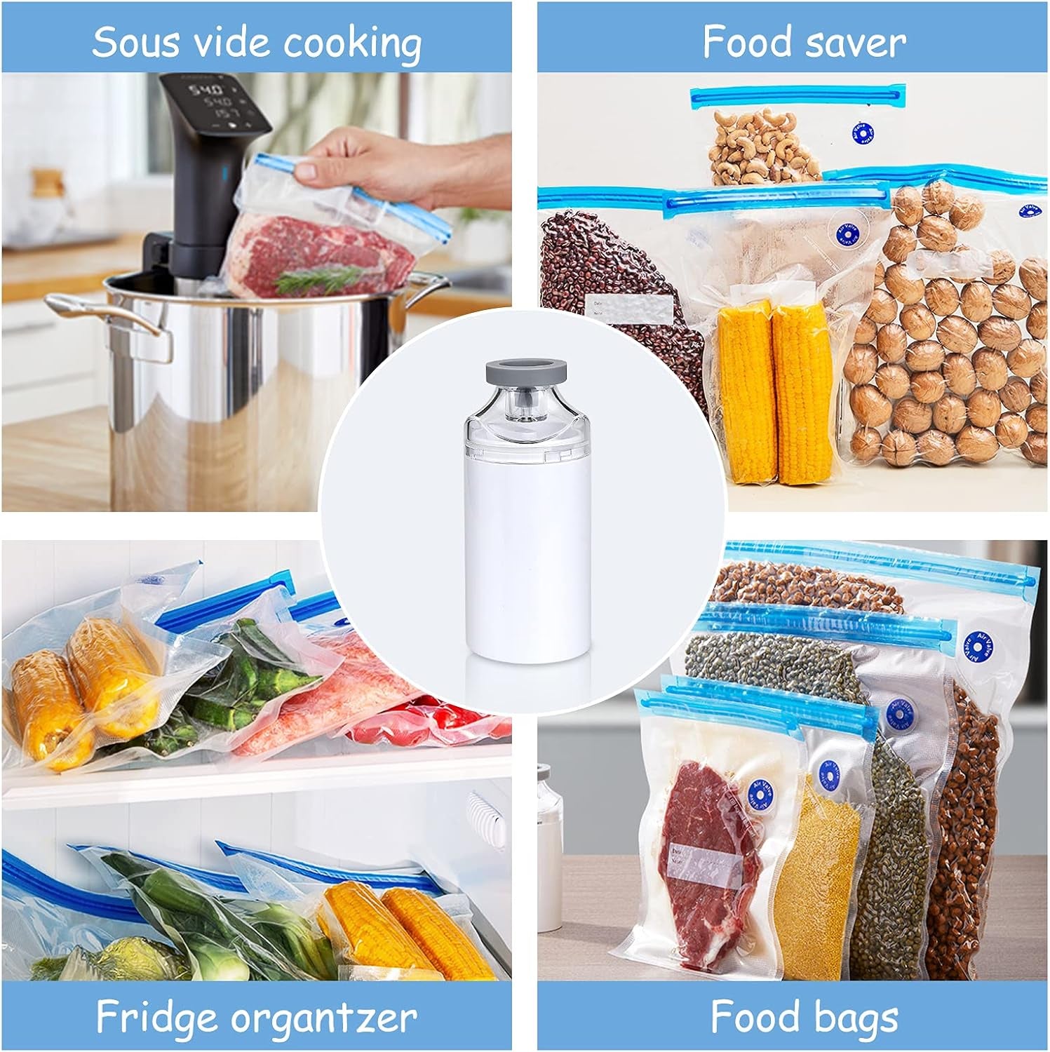 Handheld Vacuum Sealer,Sous Vide Bags(15 Pcs Reusable) and Mini Heat Bag Sealer.Start Kit Sets.