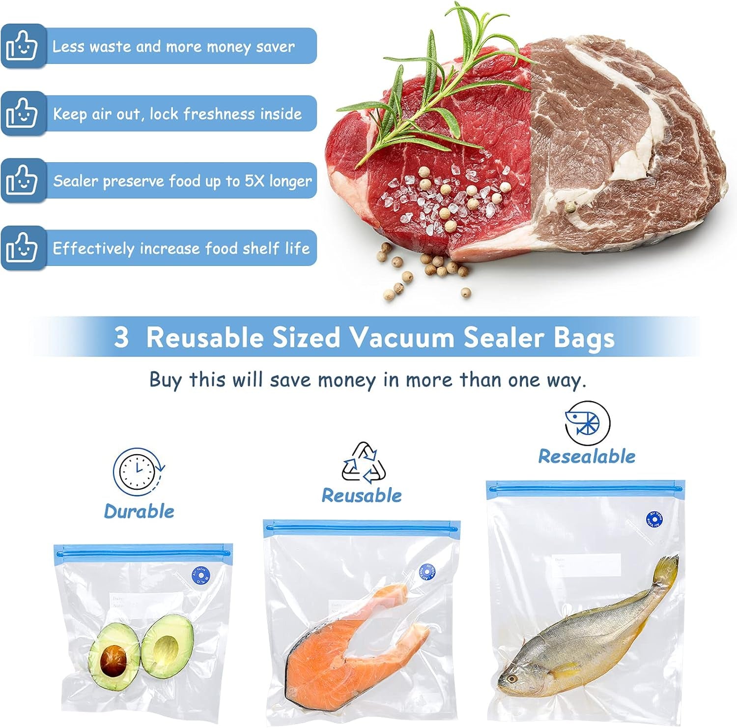 Handheld Vacuum Sealer,Sous Vide Bags(15 Pcs Reusable) and Mini Heat Bag Sealer.Start Kit Sets.