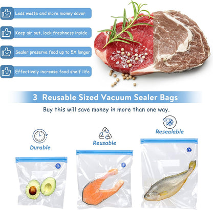 Handheld Vacuum Sealer,Sous Vide Bags(15 Pcs Reusable) and Mini Heat Bag Sealer.Start Kit Sets.