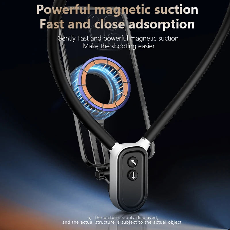 Magnetic Neck Holder Mount Necklace – Hands-Free POV for iPhone 11-15 & Android. Secure, Convenient, and Perfect for On-the-Go Content Creation.