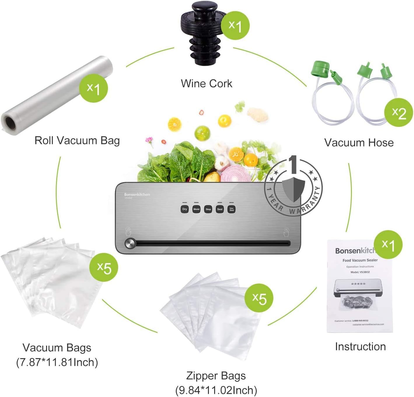 Vacuum Packing Machine for Foods, Vacuum Sealer with Built-In Cutter for Both Wet and Dry Foods, Vacuum Roll Bags Included