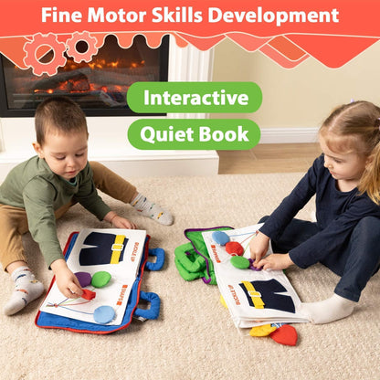 Activity Book for Toddlers with 9 Learning Activities - Travel Quiet Book for Kids- Montessori Sensory Book with Life Skills Learning Pages - Toy Book with Carrying Handles