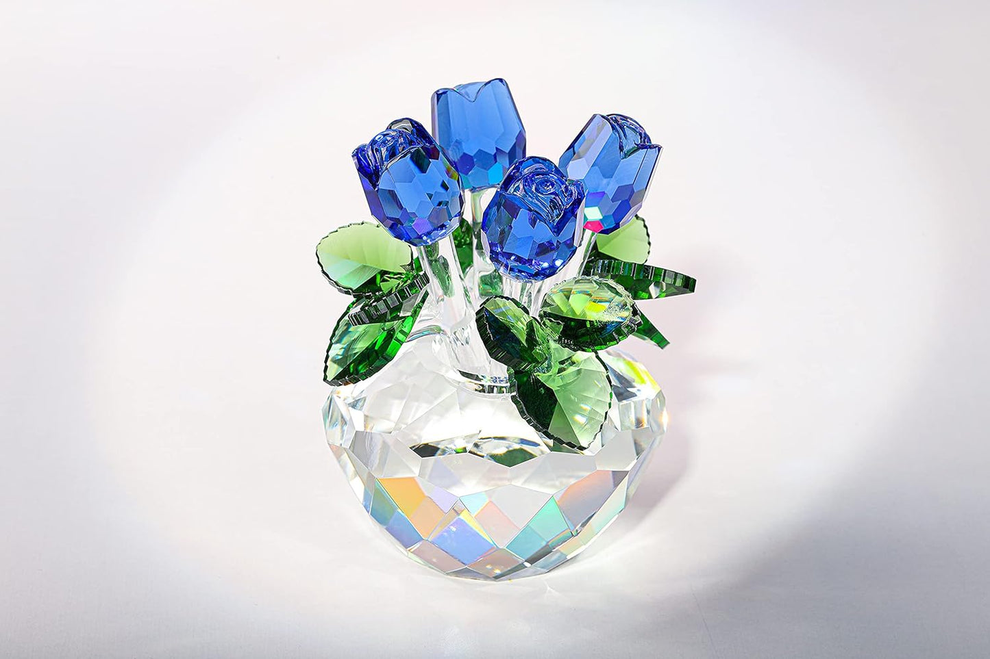 Crystal Rose Flower Figurine Valentines Day Gift for Her Blue Crystal Rose Bouquet Glass Ornament for Home Desk Decor Christmas Birthday Gift Collectible