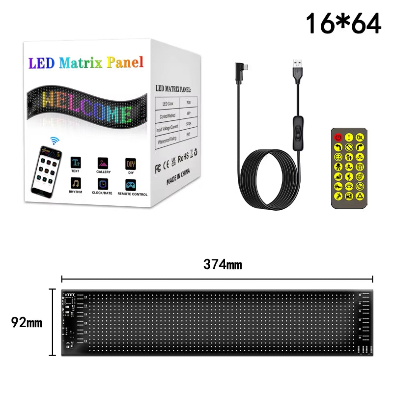 RGB LED Car Sign – Programmable Animation LED Matrix Panel with Bluetooth App Control. Flexible