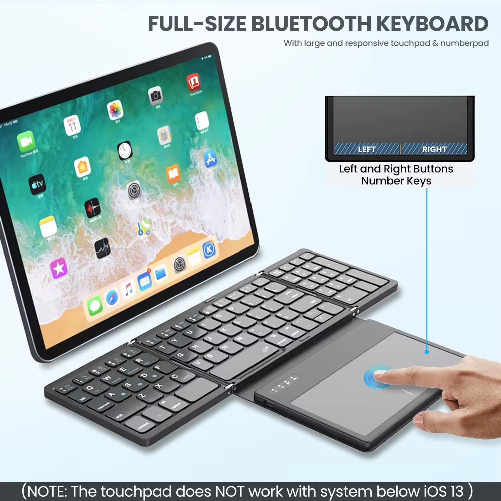 Portable Quadruple Folding Wireless Bluetooth Keyboard with Touchpad