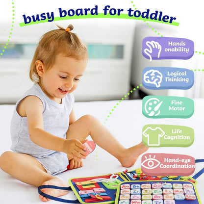 Busy Board Montessori Toys for 1 2 3 4 Year Old, Toddler Toys, Sensory Toys Preschool Learning Toys Gifts for Toddlers, Autism Toys, Educational Travel Toy for Fine Motor Skills