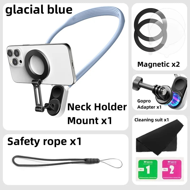 Magnetic Neck Holder Mount Necklace – Hands-Free POV for iPhone 11-15 & Android. Secure, Convenient, and Perfect for On-the-Go Content Creation.