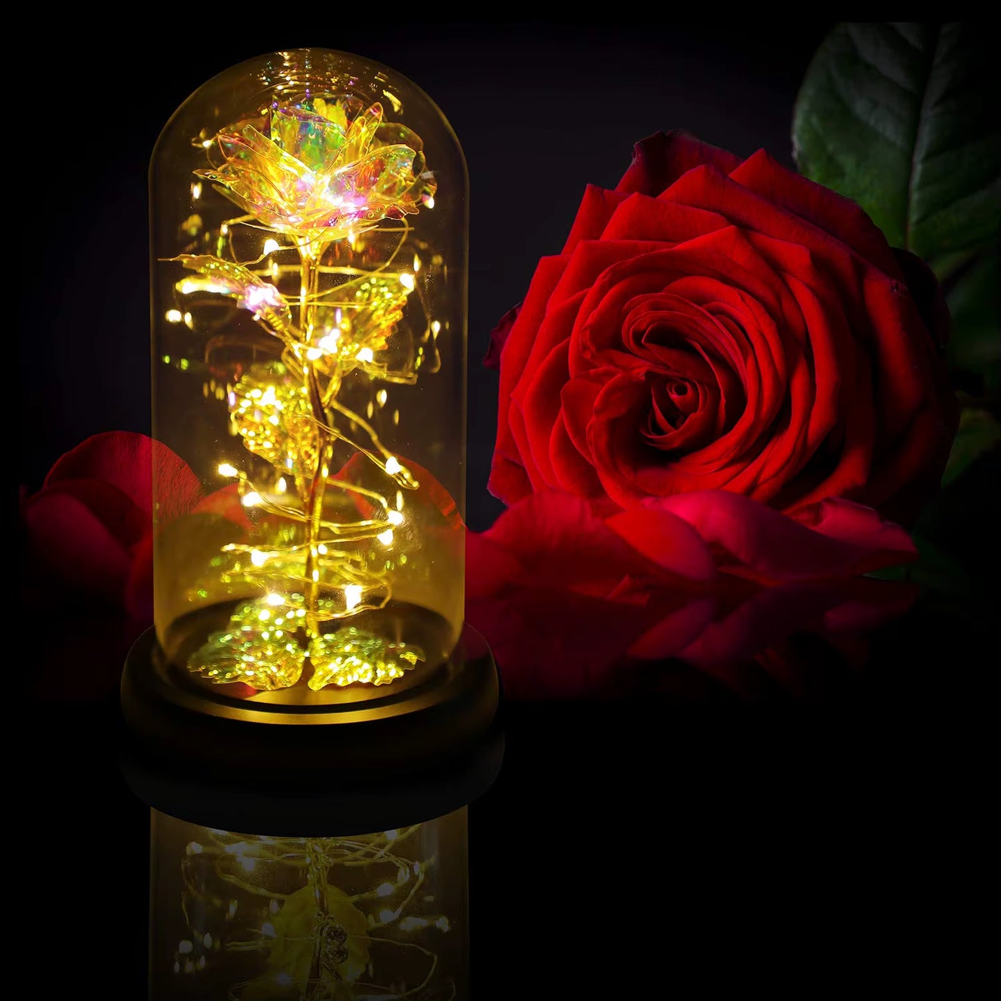 Rose Flower Colorful Rainbow Artificial Flower Rose Light up Rose in a Glass Dome Gifts for Women Birthday Valentines Anniversar