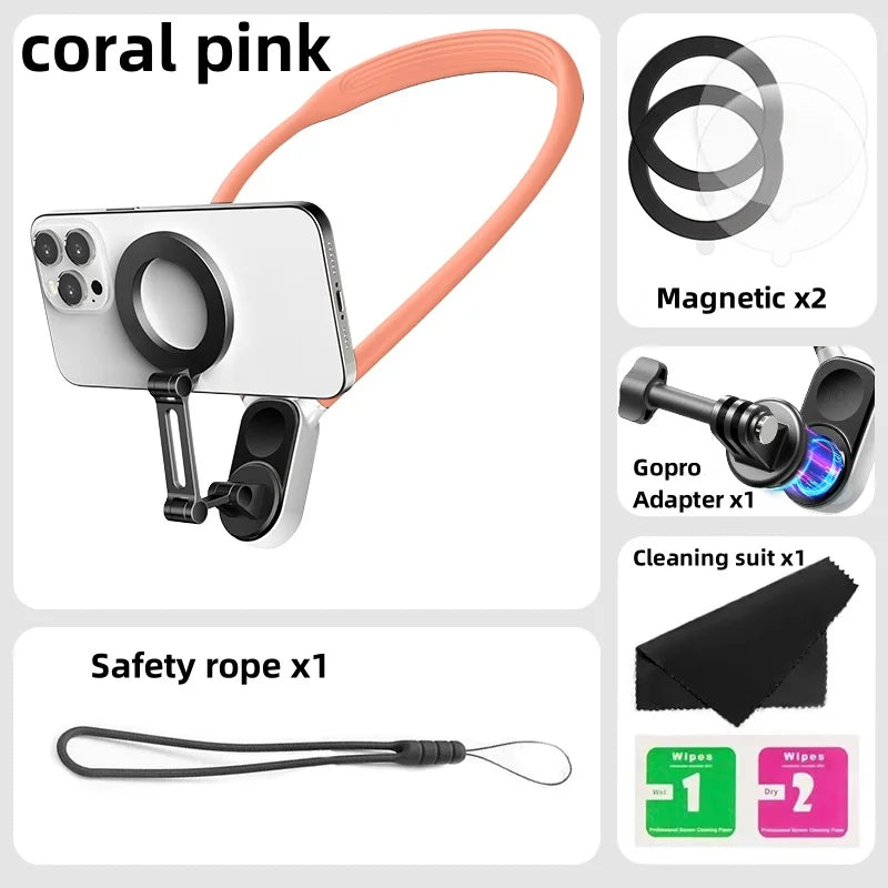 Magnetic Neck Holder Mount Necklace – Hands-Free POV for iPhone 11-15 & Android. Secure, Convenient, and Perfect for On-the-Go Content Creation.