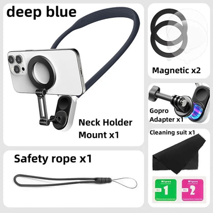 Magnetic Neck Holder Mount Necklace – Hands-Free POV for iPhone 11-15 & Android. Secure, Convenient, and Perfect for On-the-Go Content Creation.