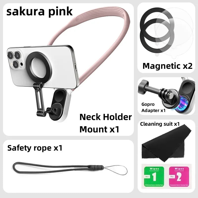 Magnetic Neck Holder Mount Necklace – Hands-Free POV for iPhone 11-15 & Android. Secure, Convenient, and Perfect for On-the-Go Content Creation.