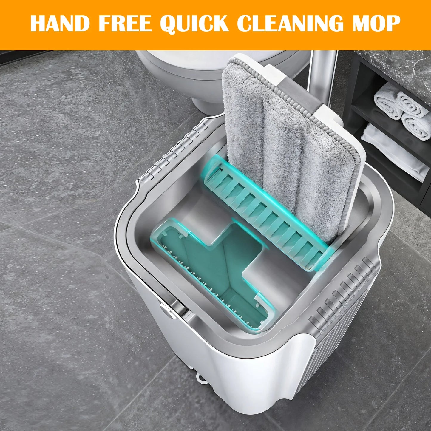 Mop and Bucket with Wringer Set for Home, Hands-Free Mop and Bucket Set for Floor Cleaning and Wall Cleaner with Long Handle, 6 Reusable Microfiber Pads