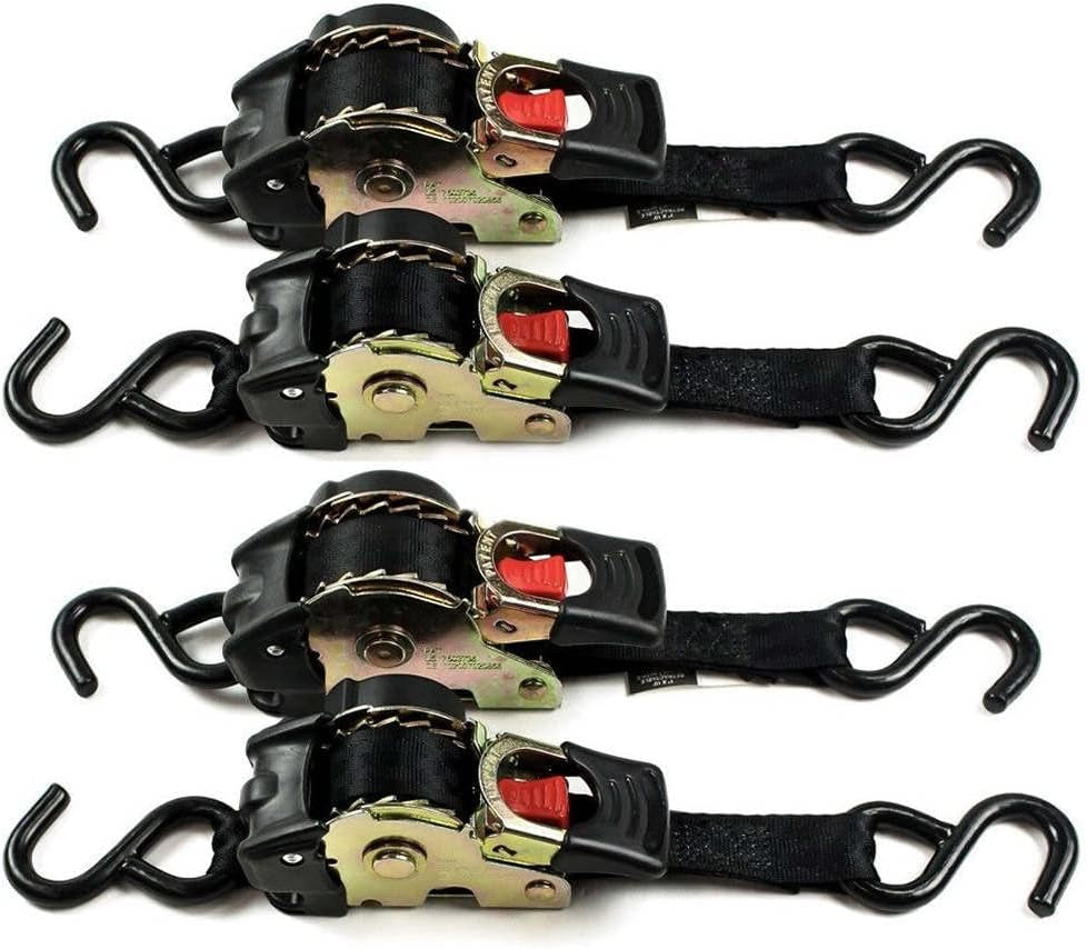 DC Cargo - Retractable Ratchet Strap, 4 Pack (1 Inch X 6 Feet) - Heavy Duty Tie down Retractable Ratchet Straps - Easy Self Contained Black Ratchet Strap Tie Downs for Trailers, Vehicles, Boat