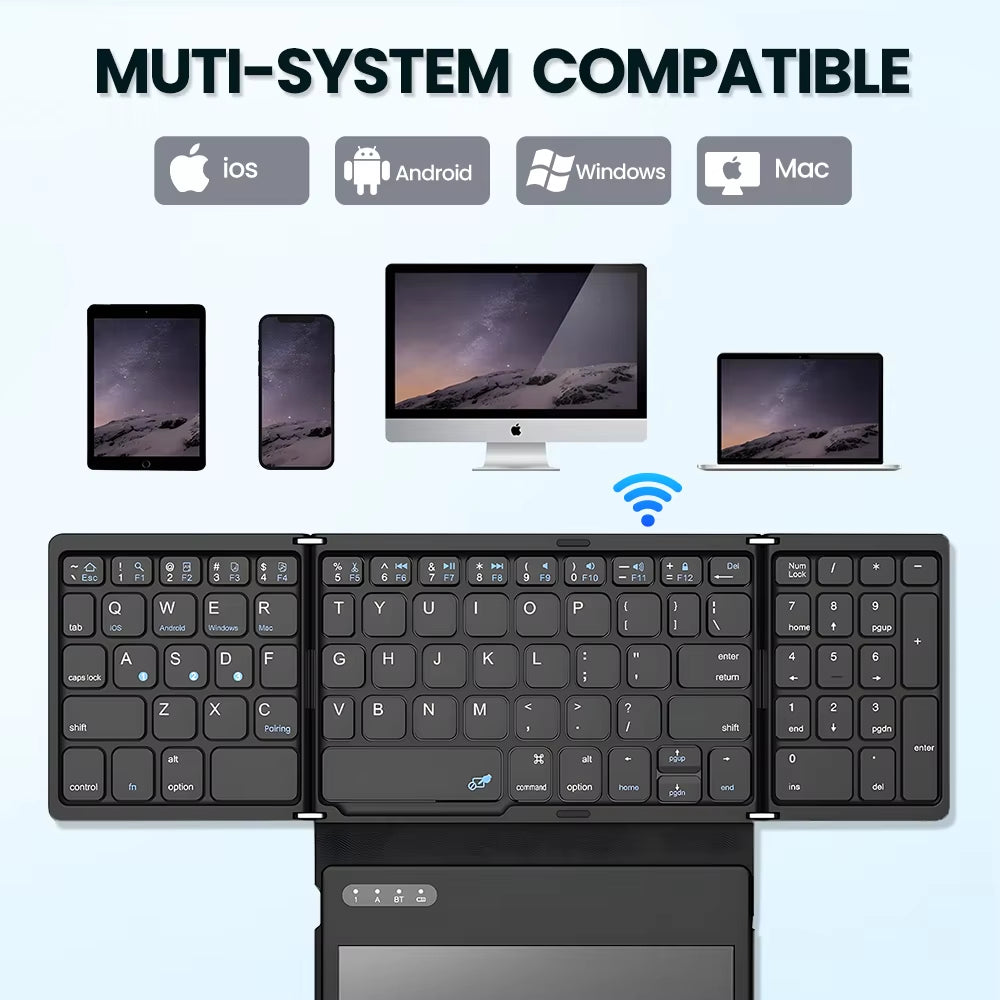 Portable Quadruple Folding Wireless Bluetooth Keyboard with Touchpad