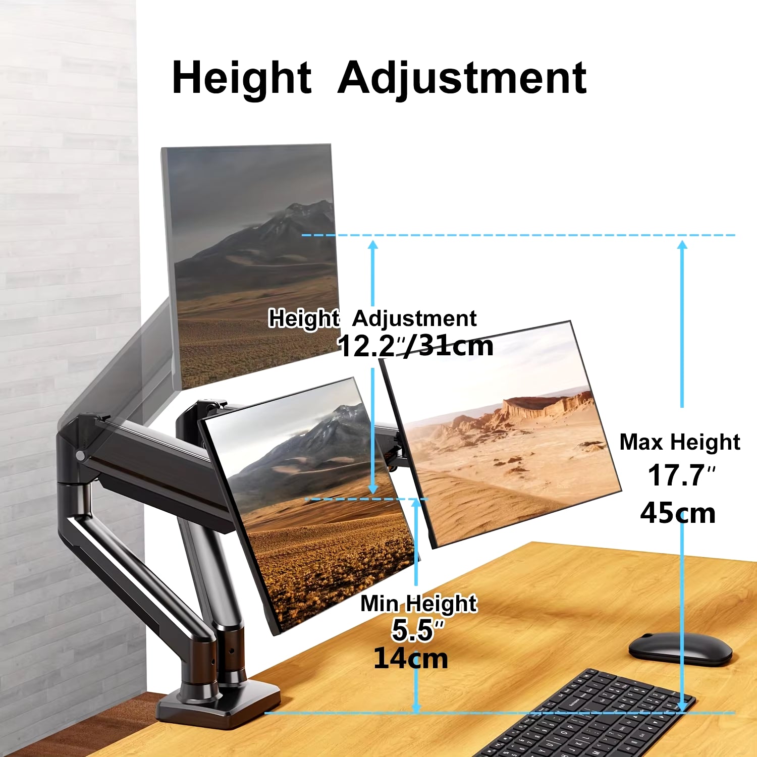 Monitor Stand for 13-32 Inches Screens, Dual Monitor Mount Gas Spring, Dual Monitor Arm Full Motion Adjustable