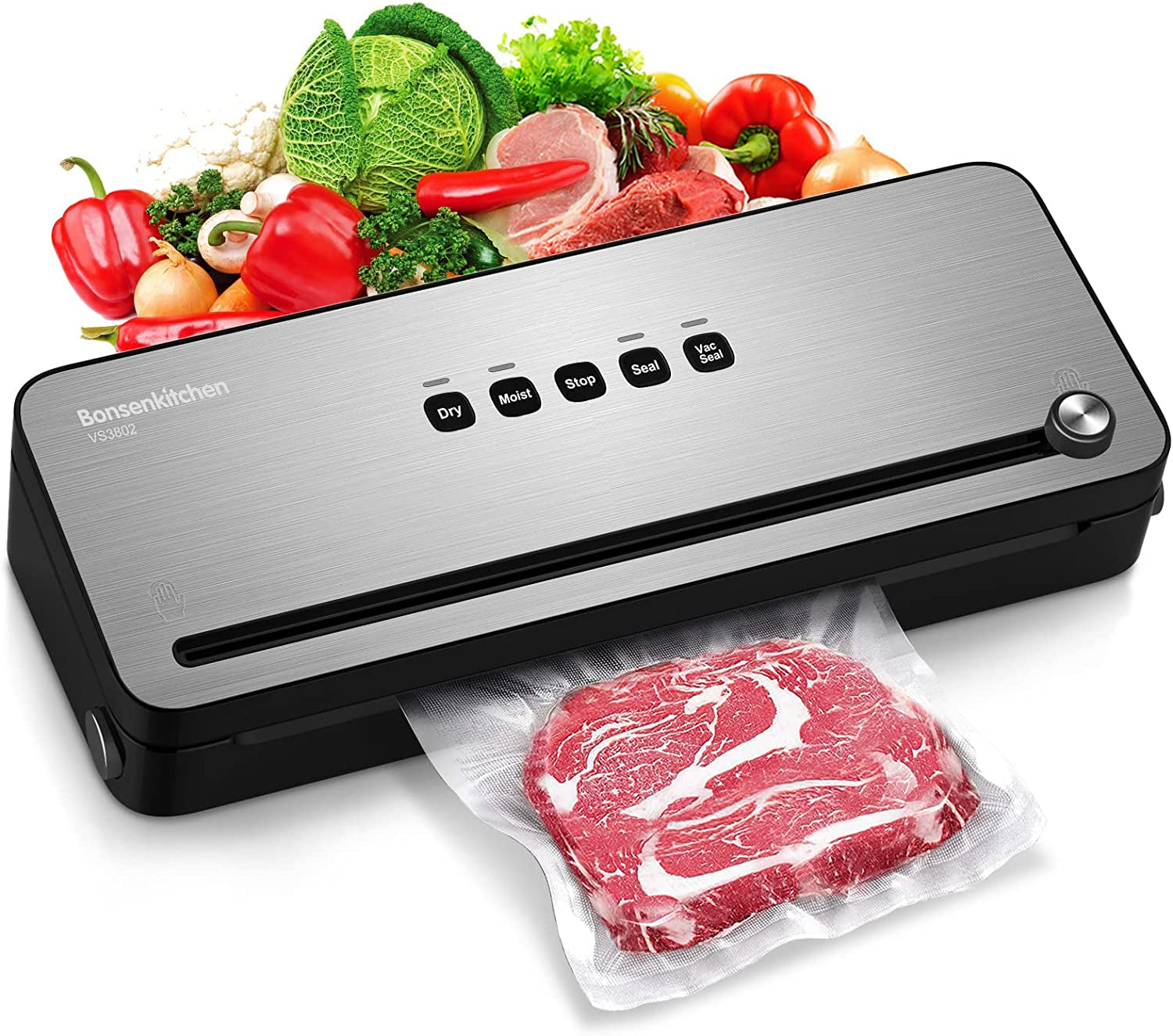 Vacuum Packing Machine for Foods, Vacuum Sealer with Built-In Cutter for Both Wet and Dry Foods, Vacuum Roll Bags Included