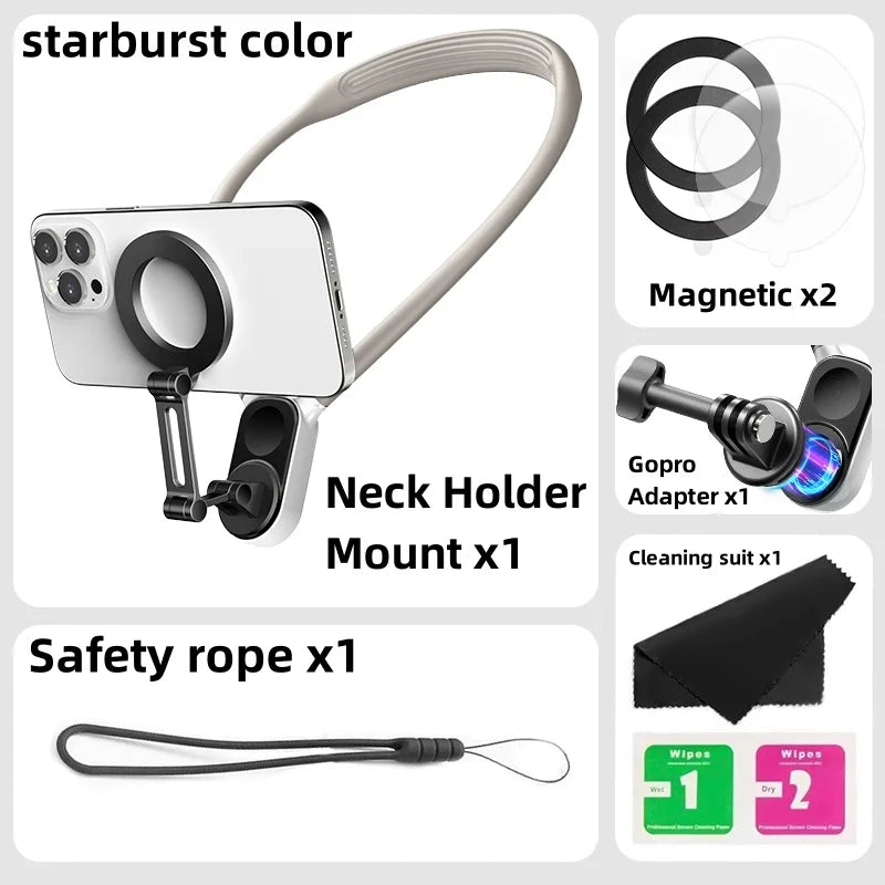 Magnetic Neck Holder Mount Necklace – Hands-Free POV for iPhone 11-15 & Android. Secure, Convenient, and Perfect for On-the-Go Content Creation.