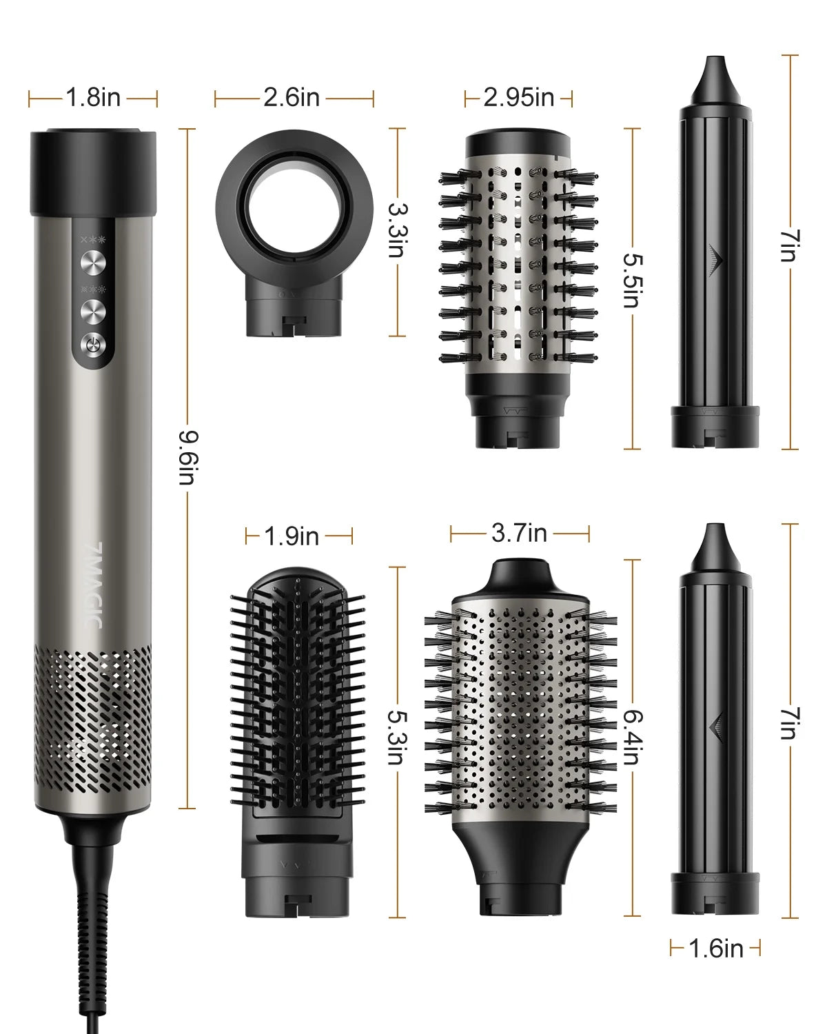 6 in 1 Hair Styler, Hair Dryer Brush with 110,000 RPM, Ionic Hot Air Brush Set, Blow Dryer Brush, High-Speed Hair Dryer Volumizing and Shape, Silver