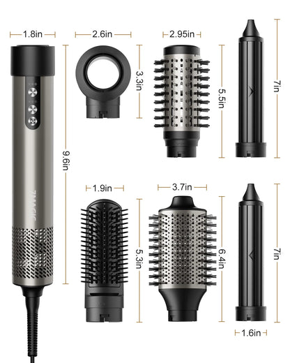 6 in 1 Hair Styler, Hair Dryer Brush with 110,000 RPM, Ionic Hot Air Brush Set, Blow Dryer Brush, High-Speed Hair Dryer Volumizing and Shape, Silver