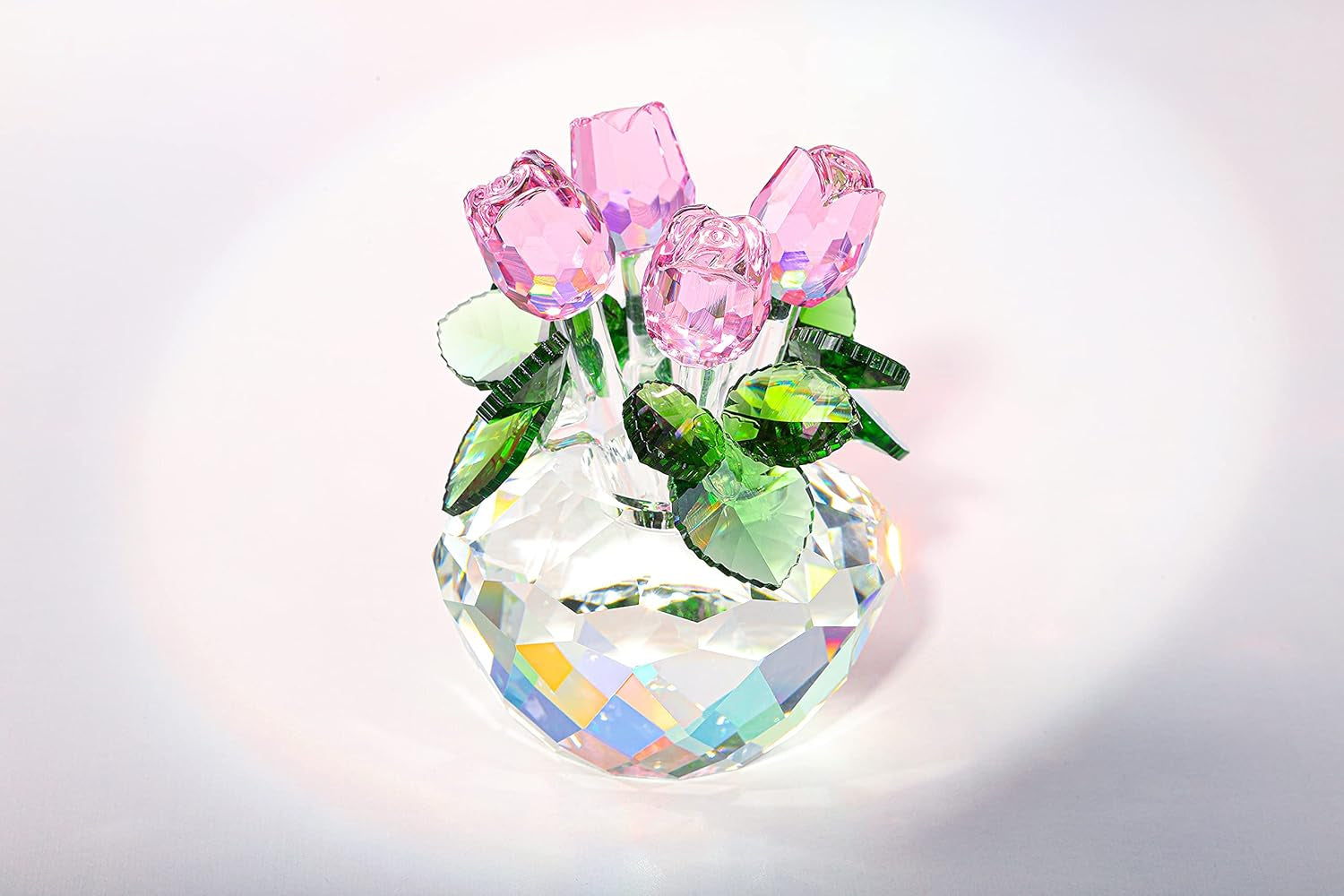 Crystal Rose Flower for Mom Pink Crystal Rose Bouquet Glass Ornament for Home Desk Decor Christmas Birthday Gift Collectible