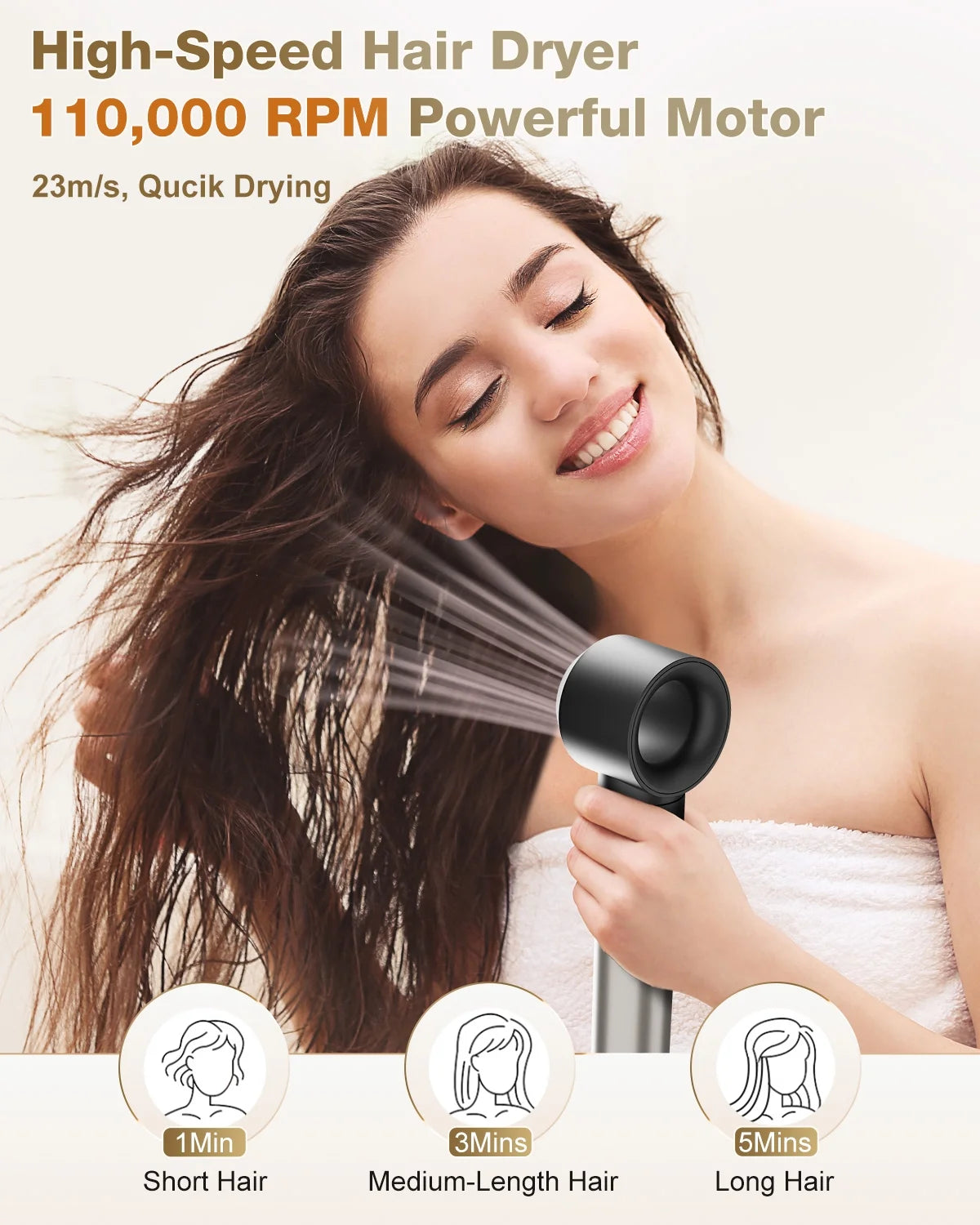 6 in 1 Hair Styler, Hair Dryer Brush with 110,000 RPM, Ionic Hot Air Brush Set, Blow Dryer Brush, High-Speed Hair Dryer Volumizing and Shape, Silver