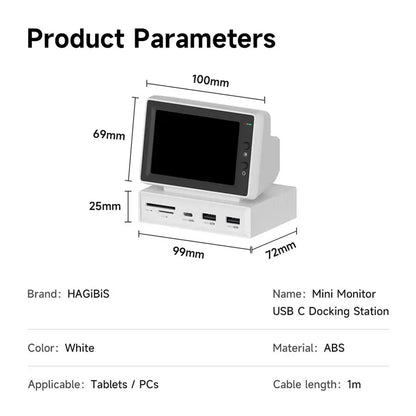 Hagibis 3.5" IPS Mini Screen – AIDA64 Data Monitor for CPU, RAM, HDD with USB-C Hub for Laptop, PC, and MacBook