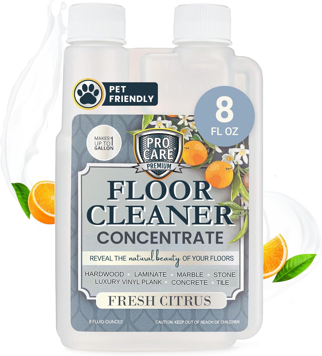 Citrus Floor Cleaner Concentrate (Made in USA) | Vinyl, Wood, Tile, Stone & Laminate Floor Cleaner for Mopping, Household Supplies, Cleaning Solution Concentrate for Kitchen & Bathroom - 8Oz