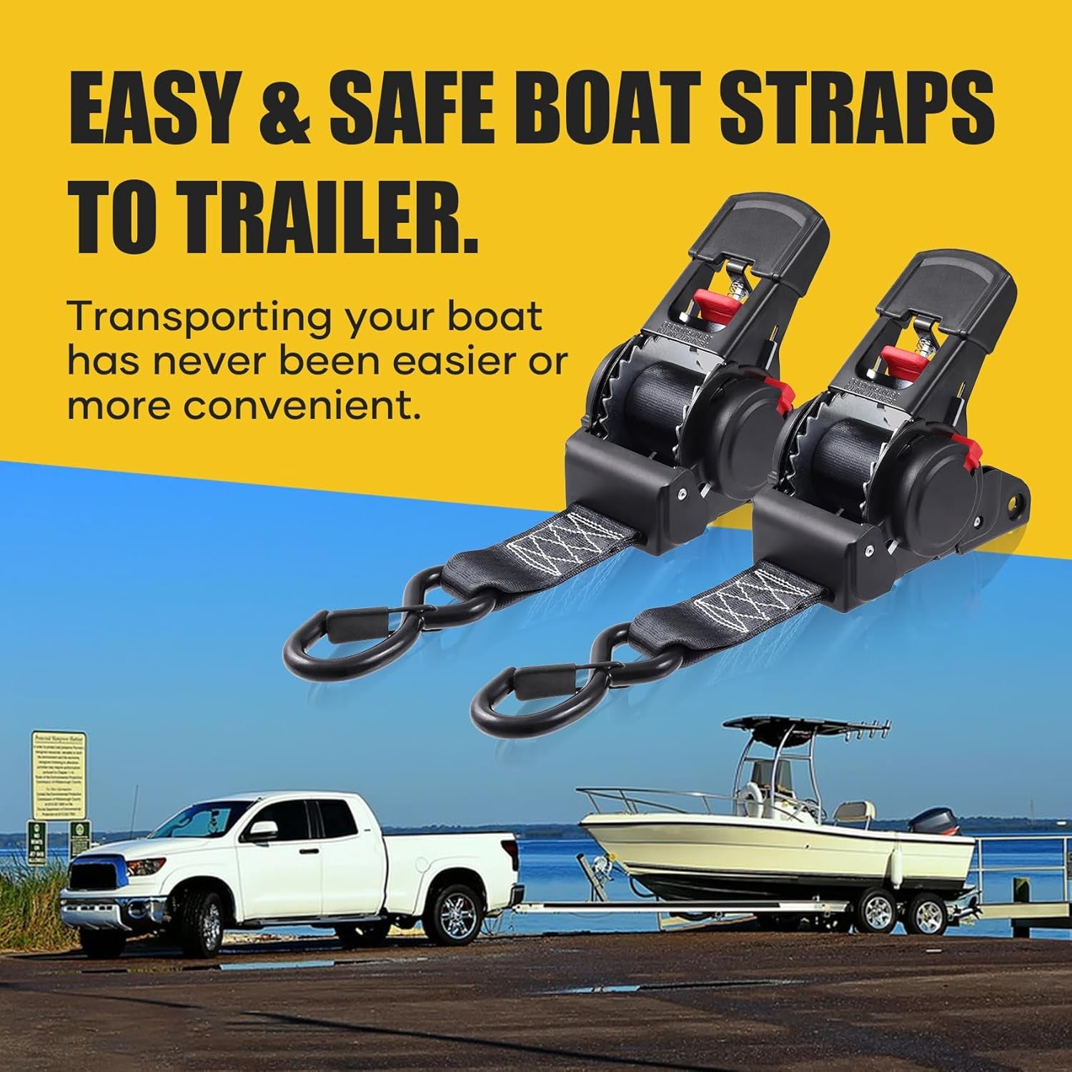 Retractable Ratchet Straps 2 Inch X 6Ft Boat Transom Tie down Straps to Trailer - 3300Lbs Break Strength, Heavy Duty Bolt-On Trailer Straps for Boat, Jet Ski, Motorcycles, ATV